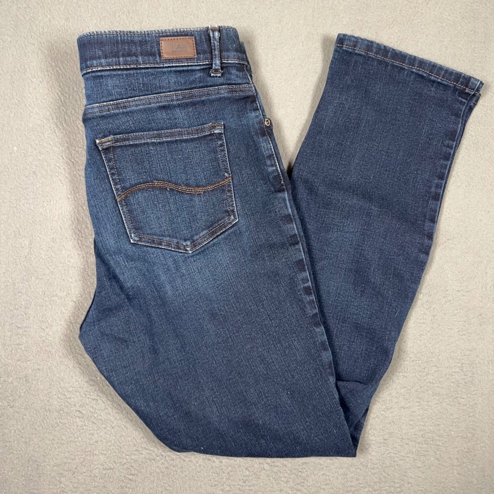 Lee Straight Leg Jeans Womens 10 Petite Blue Total Freedom Modern Series Stretch
